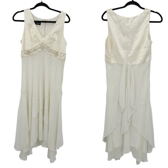 90s Ivory Satin Chiffon Tiered Lingerie Nightgown Sz XL Rhinestone Tail Bridal - Picture 1 of 12